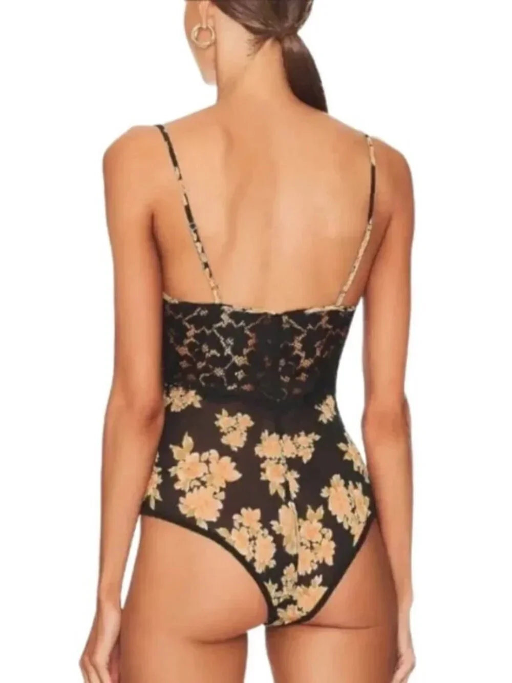 NWT Intimately Free People Monday Morning Floral Bodysuit in Antique Black Combo